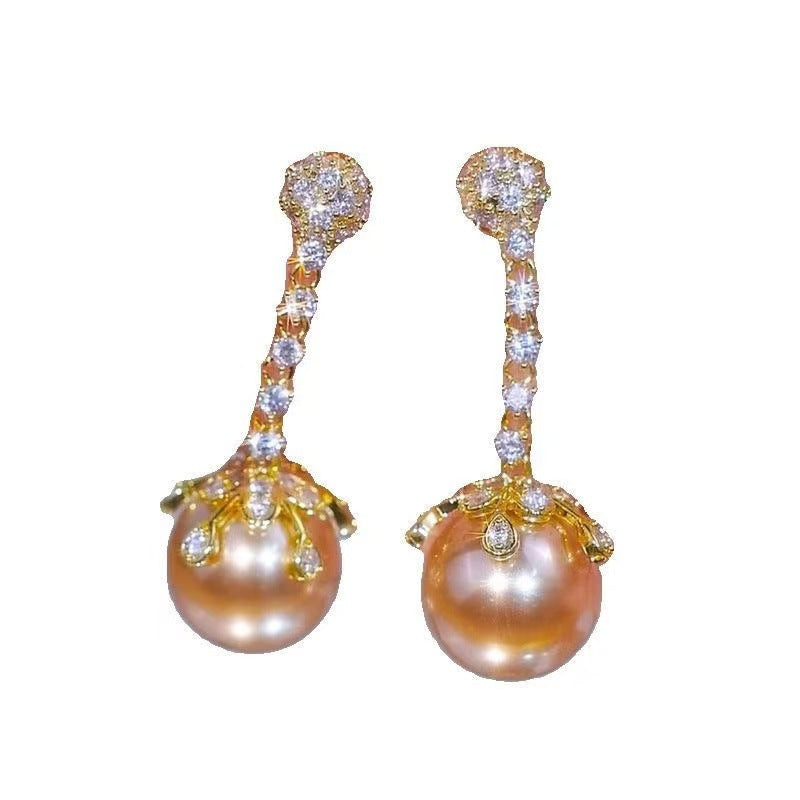 Champagne-colored Pearl Elegant Earrings For Women