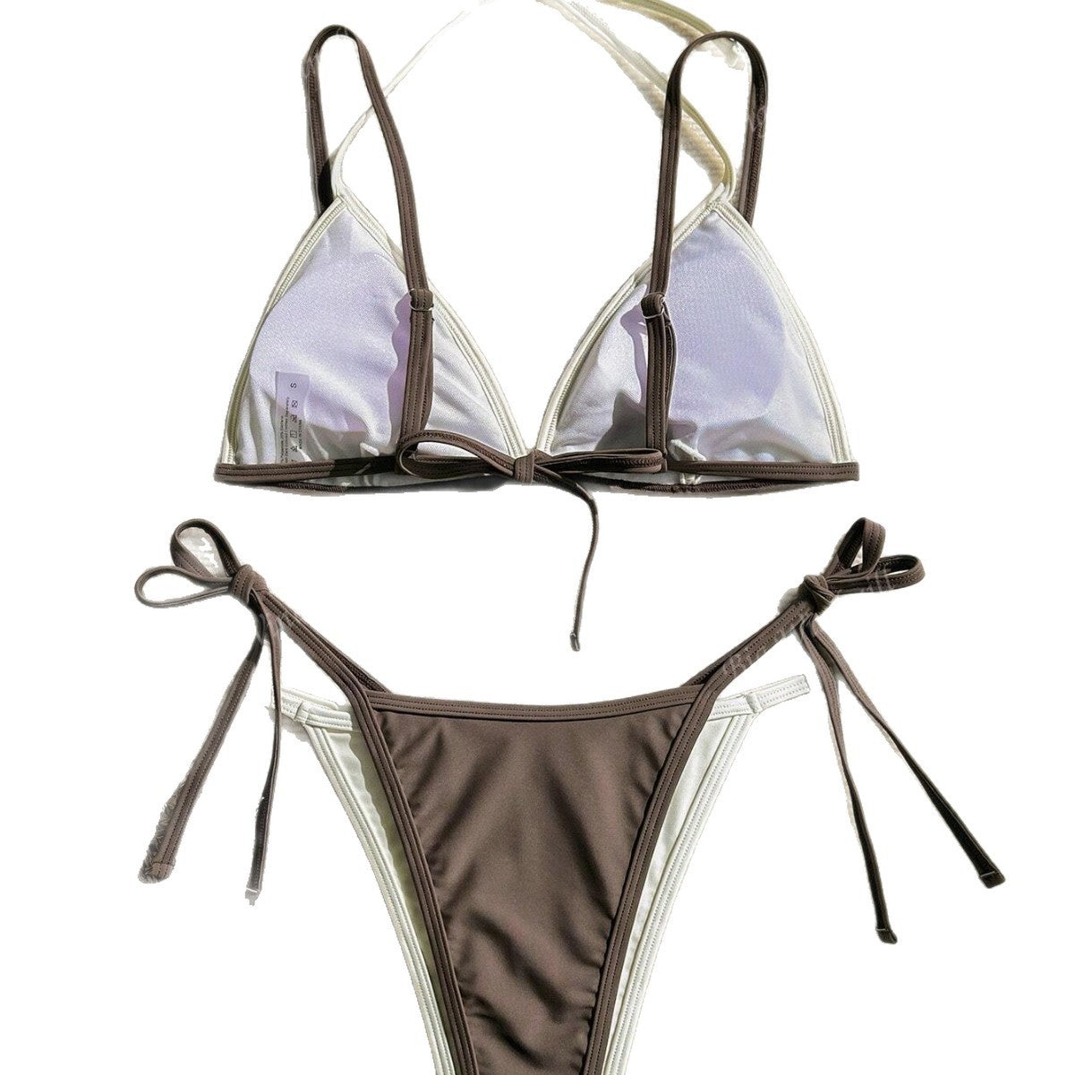 European And American-style Two-piece Contrast-color Three-piece Bikini With Adjustable Straps For Women
