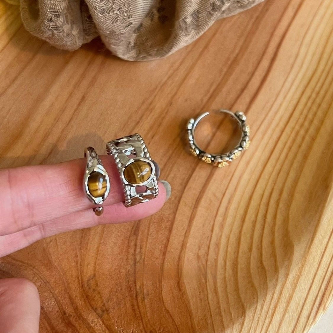 Elaborately Crafted Metal Tigers Eye Ring