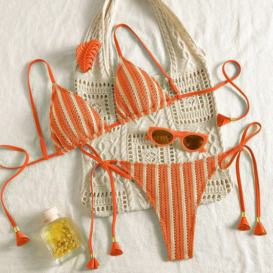 European And American-style Bikini Set Made From Special Fabric Multi-color Lace-up Swimsuit