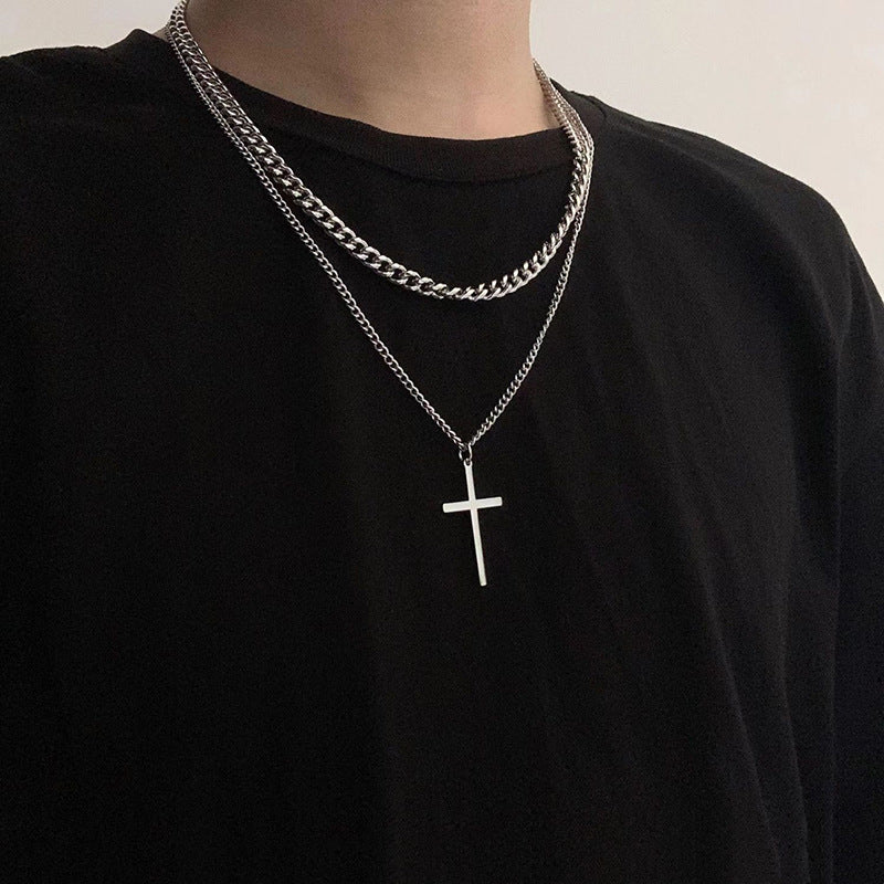 Double-layer Cross Necklace For Men Trendy