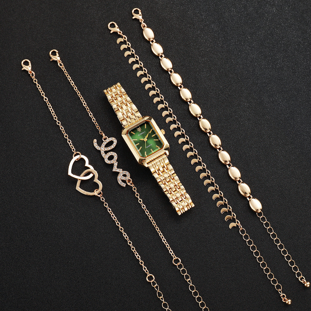 Sleek, Versatile Square Womens Watch Heart-shaped Bracelet