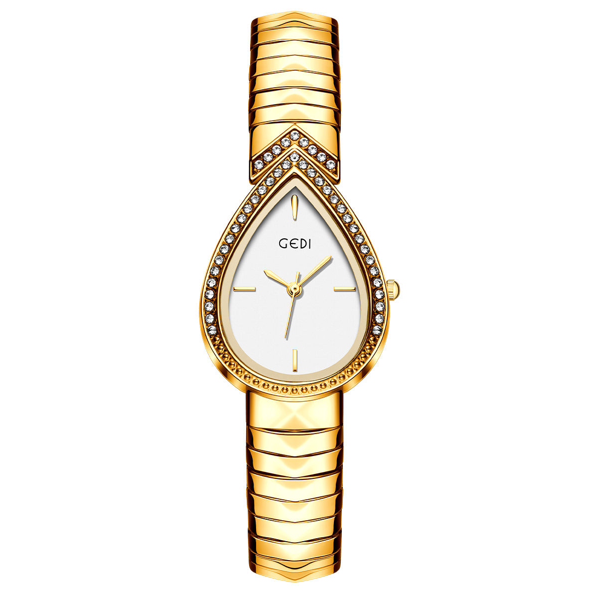 Exquisite Diamond Encrusted Snake Head Water Drop Design Womens Quartz Watch