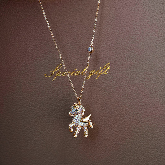 Angel Pony Pendant Necklace And Earrings