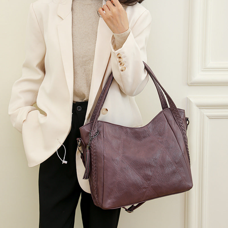 Womens Soft-leather High-capacity Tote Bagcasual Minimalist And Versatile