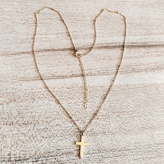 Cross-border Delicate & Minimalist Beaded Clasp Chain For Women Gold-Plated Single-Tier Stainless Steel Cross Necklace