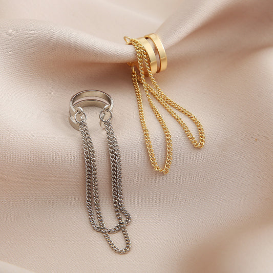 Fashion Double Metal Chain Tassel Earrings