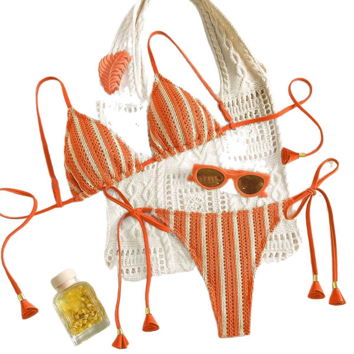 European And American-style Bikini Set Made From Special Fabric Multi-color Lace-up Swimsuit