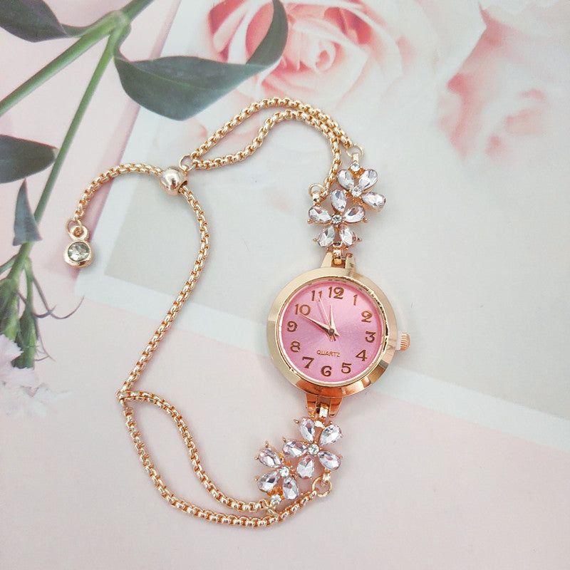 New High-end Chic Flower-shaped Diamond-encrusted Bracelet Watch For Women