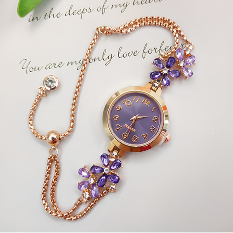 New High-end Chic Flower-shaped Diamond-encrusted Bracelet Watch For Women