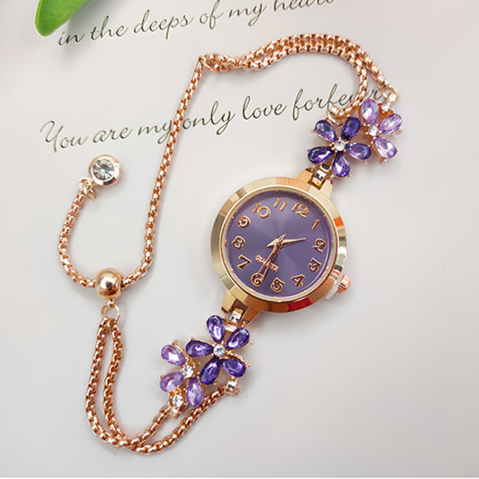 New High-end Chic Flower-shaped Diamond-encrusted Bracelet Watch For Women