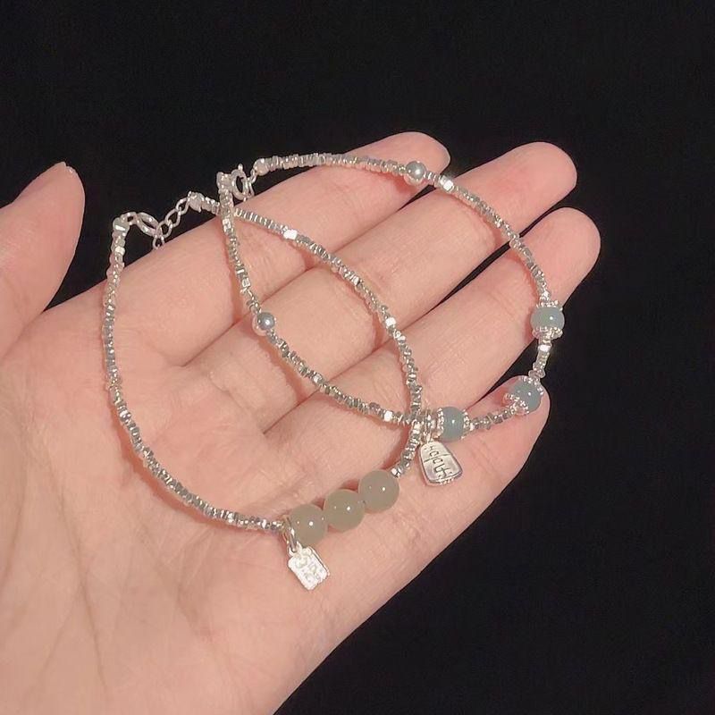 Fashionable Light-luxury Jade And Silver Nugget Bracelet