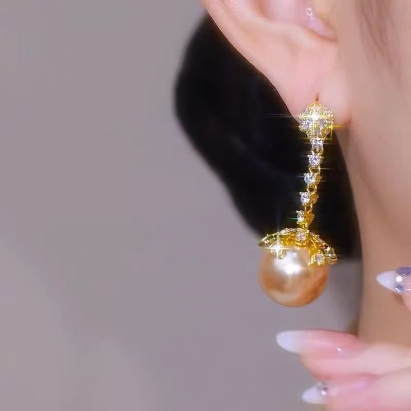 Champagne-colored Pearl Elegant Earrings For Women