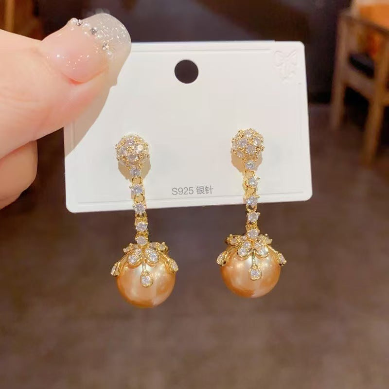 Champagne-colored Pearl Elegant Earrings For Women