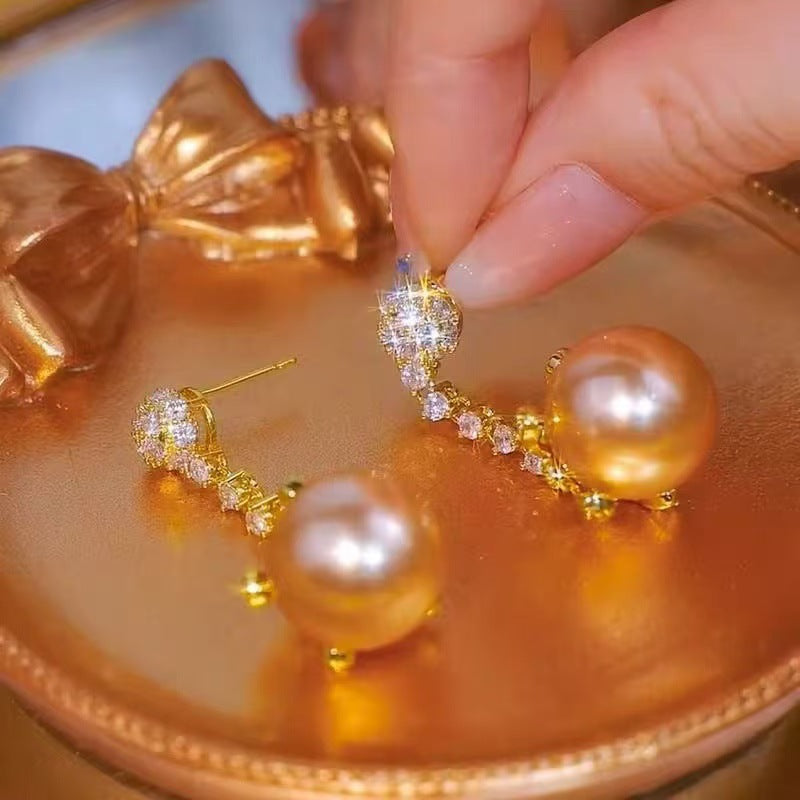 Champagne-colored Pearl Elegant Earrings For Women